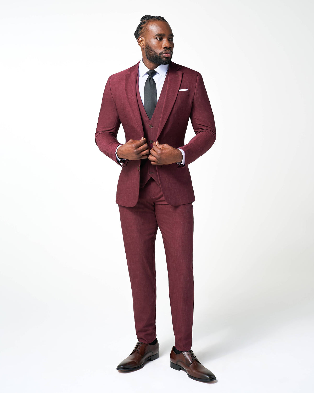 State & Liberty - Athletic Fit Stretch Suit - Heathered Maroon