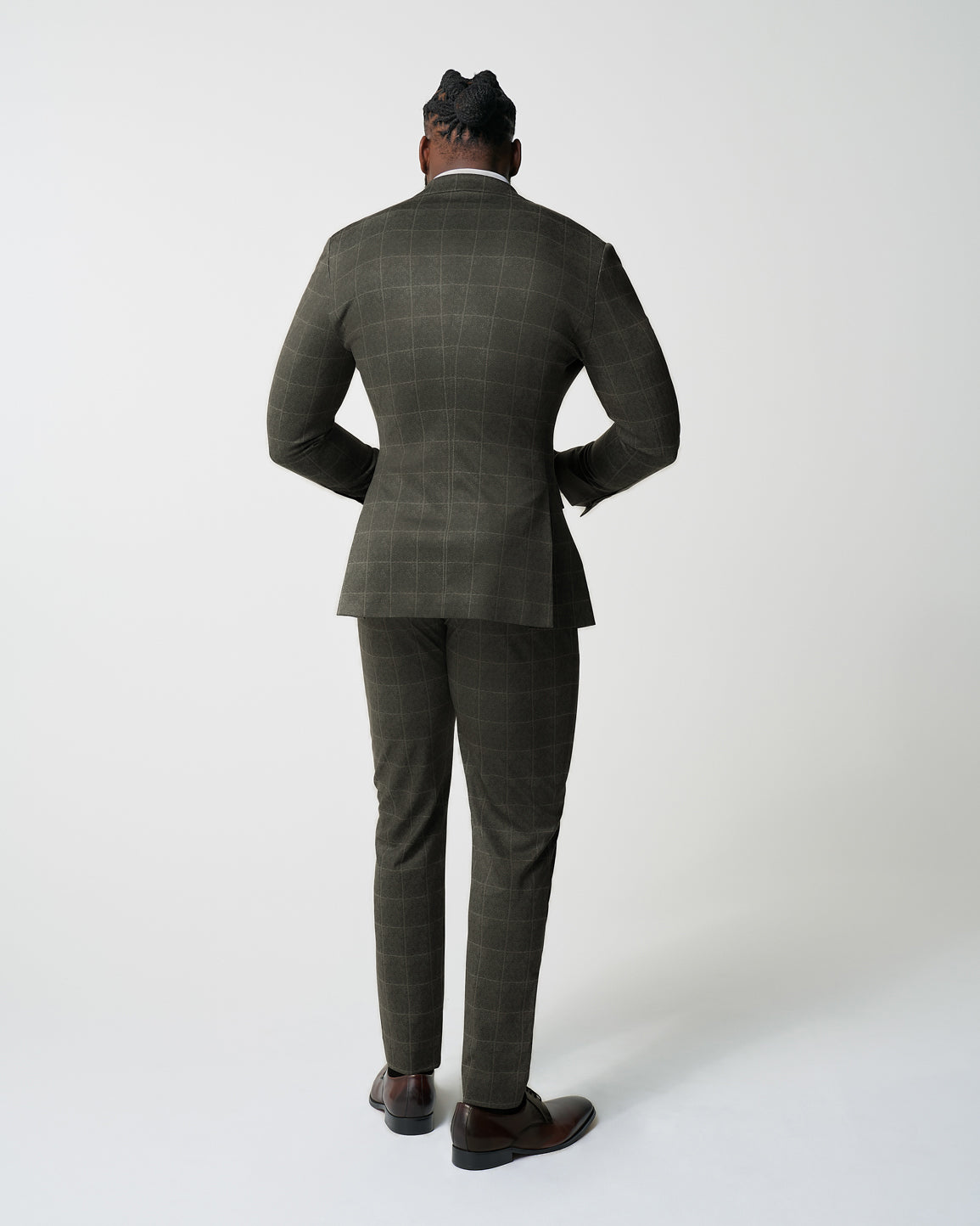 State & Liberty - Athletic Fit Stretch Suit - Olive with White Windowpane