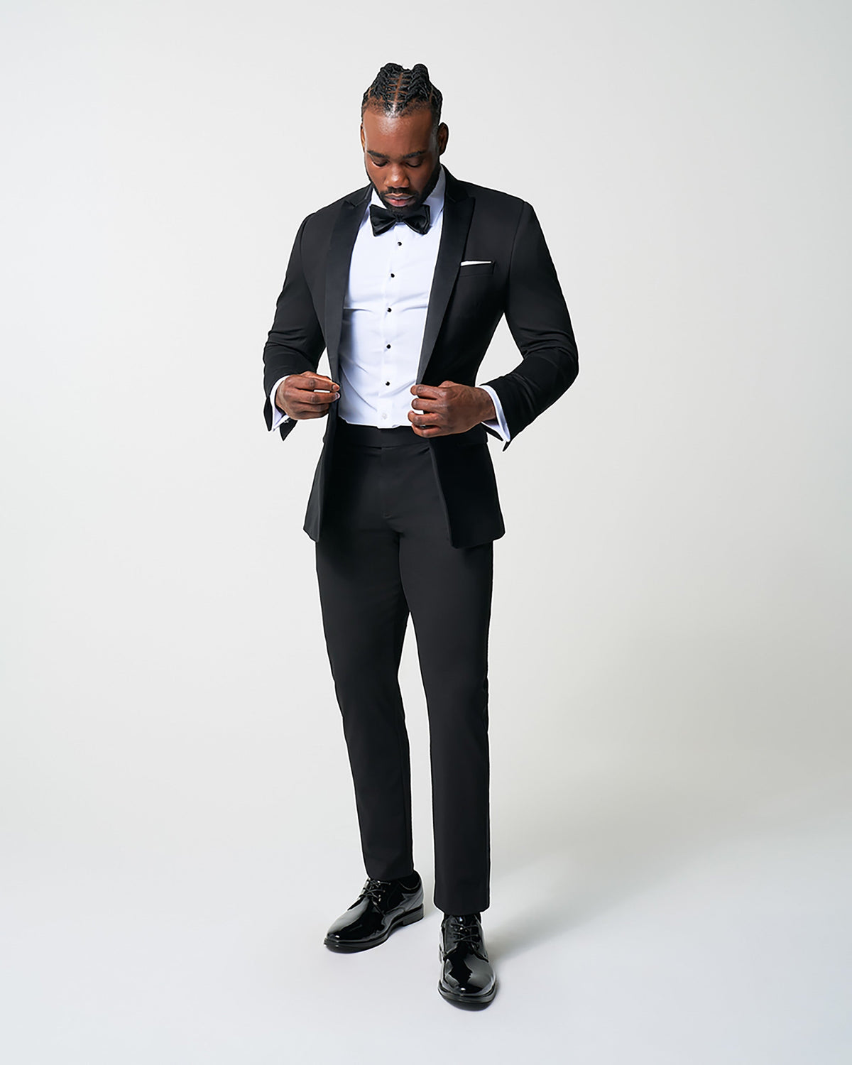State & Liberty - Athletic Fit Stretch Tuxedo Jacket - Black with Peak Lapel