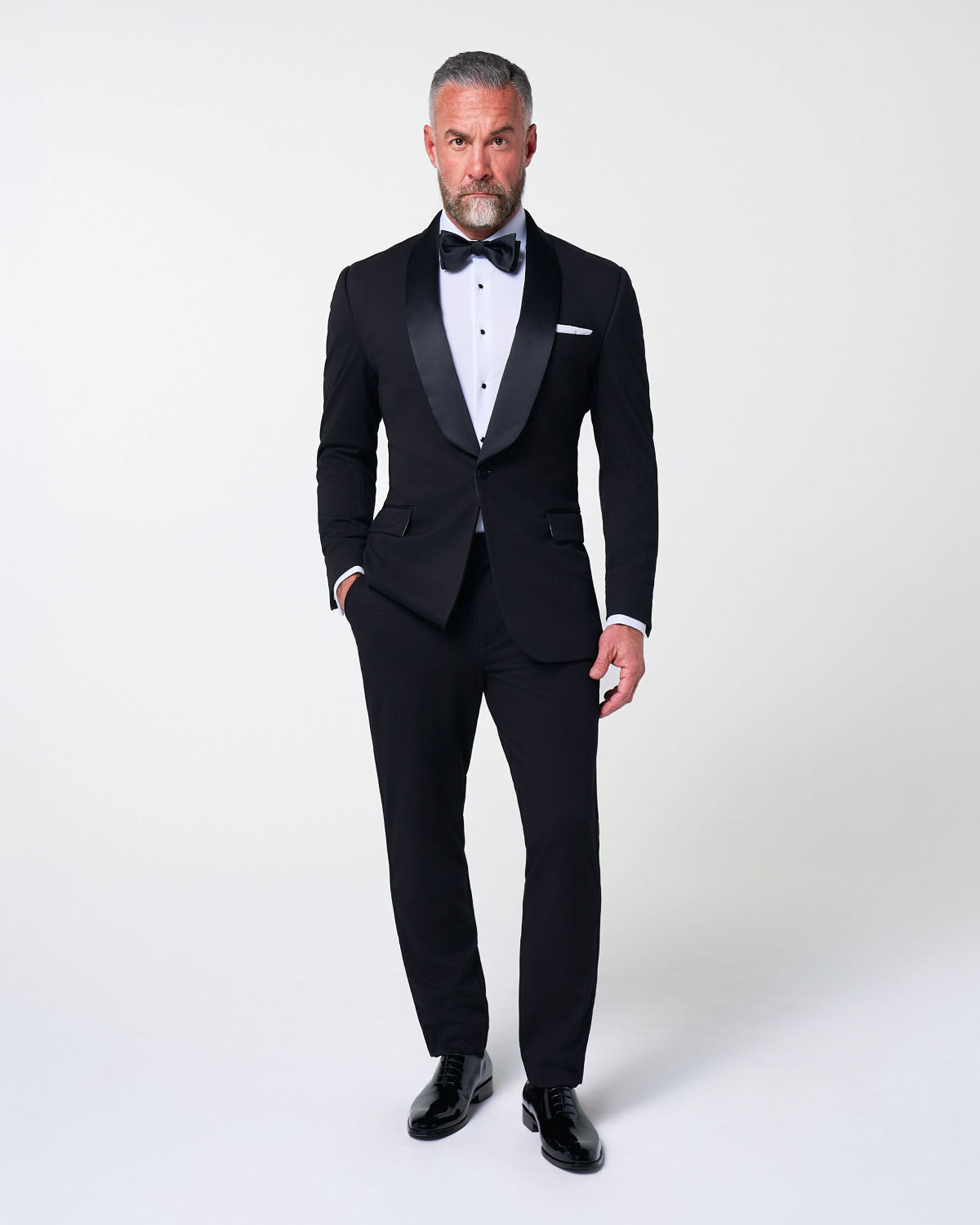 State & Liberty - Athletic Fit Stretch Tuxedo Jacket - Black with Shawl Lapel