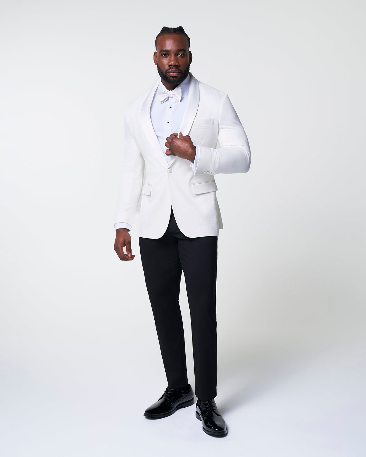 State & Liberty - Athletic Fit Stretch Tuxedo Jacket - Solid Cream with White Shawl Lape