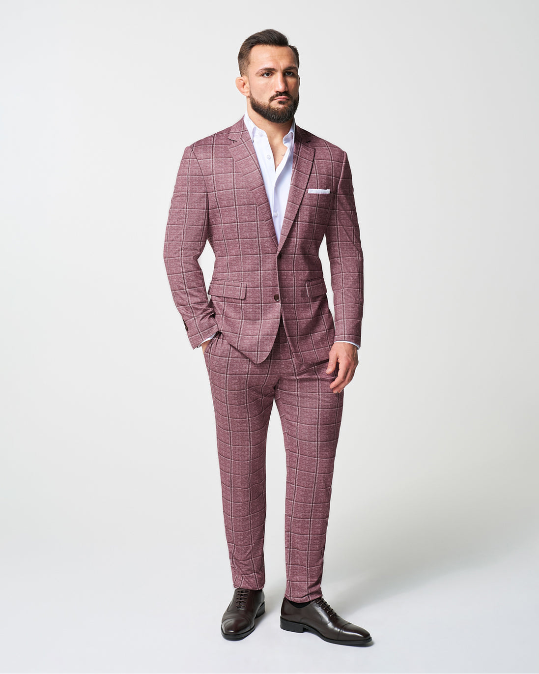 State & Liberty - Athletic Fit Stretch Blazer - Crimson with Burgundy Big Windowpane