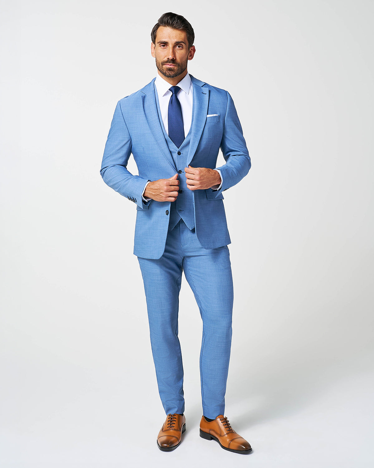 State & Liberty - Athletic Fit Stretch Blazer - Heathered Light Blue