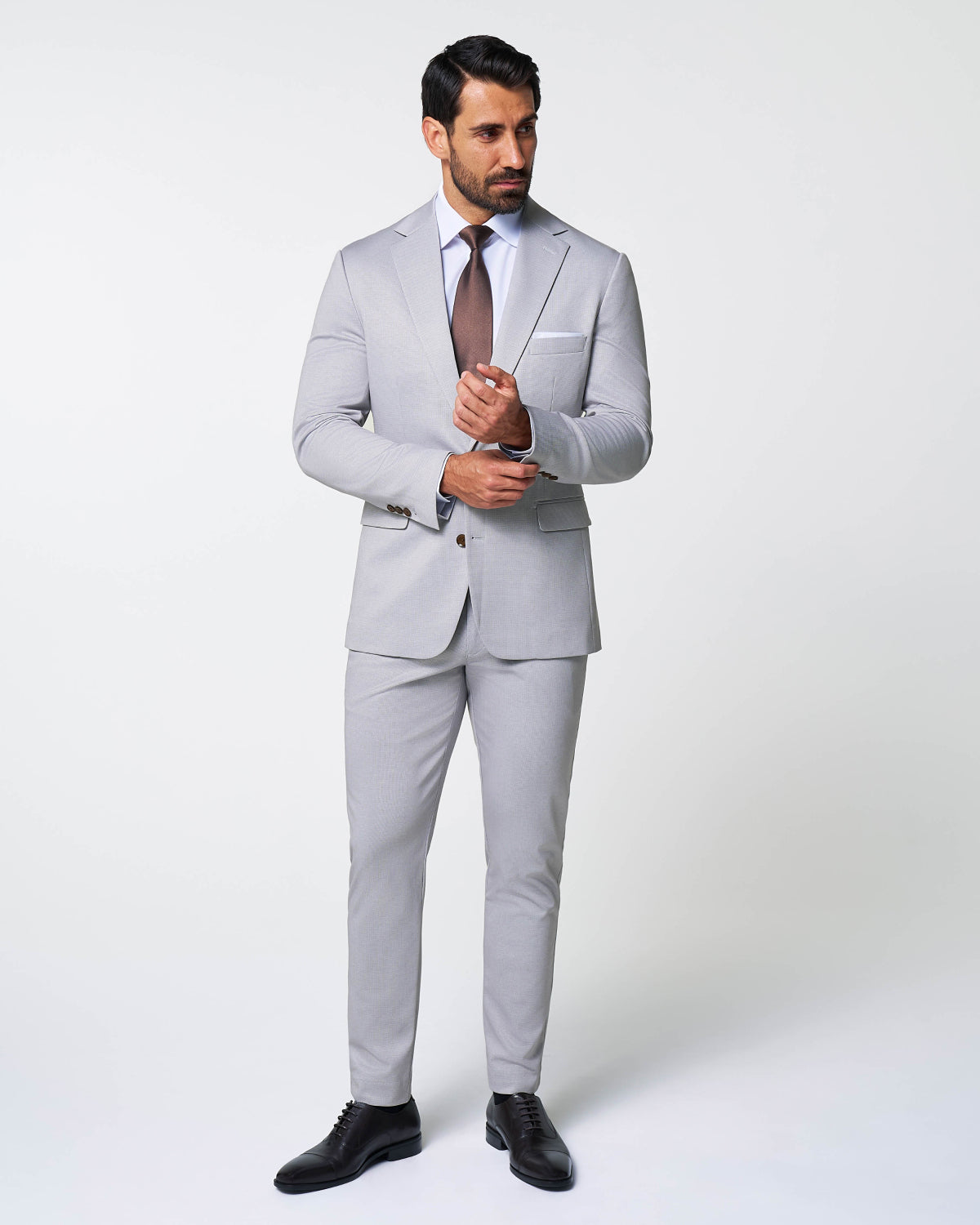 State & Liberty - Brushed Tech Stretch Blazer - Light Grey Microcheck
