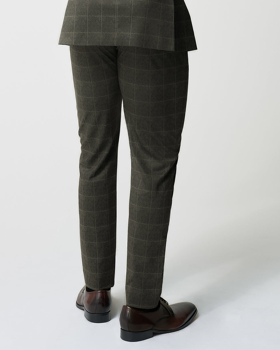 State & Liberty - Athletic Fit Stretch Suit Pants - Olive with White Windowpane