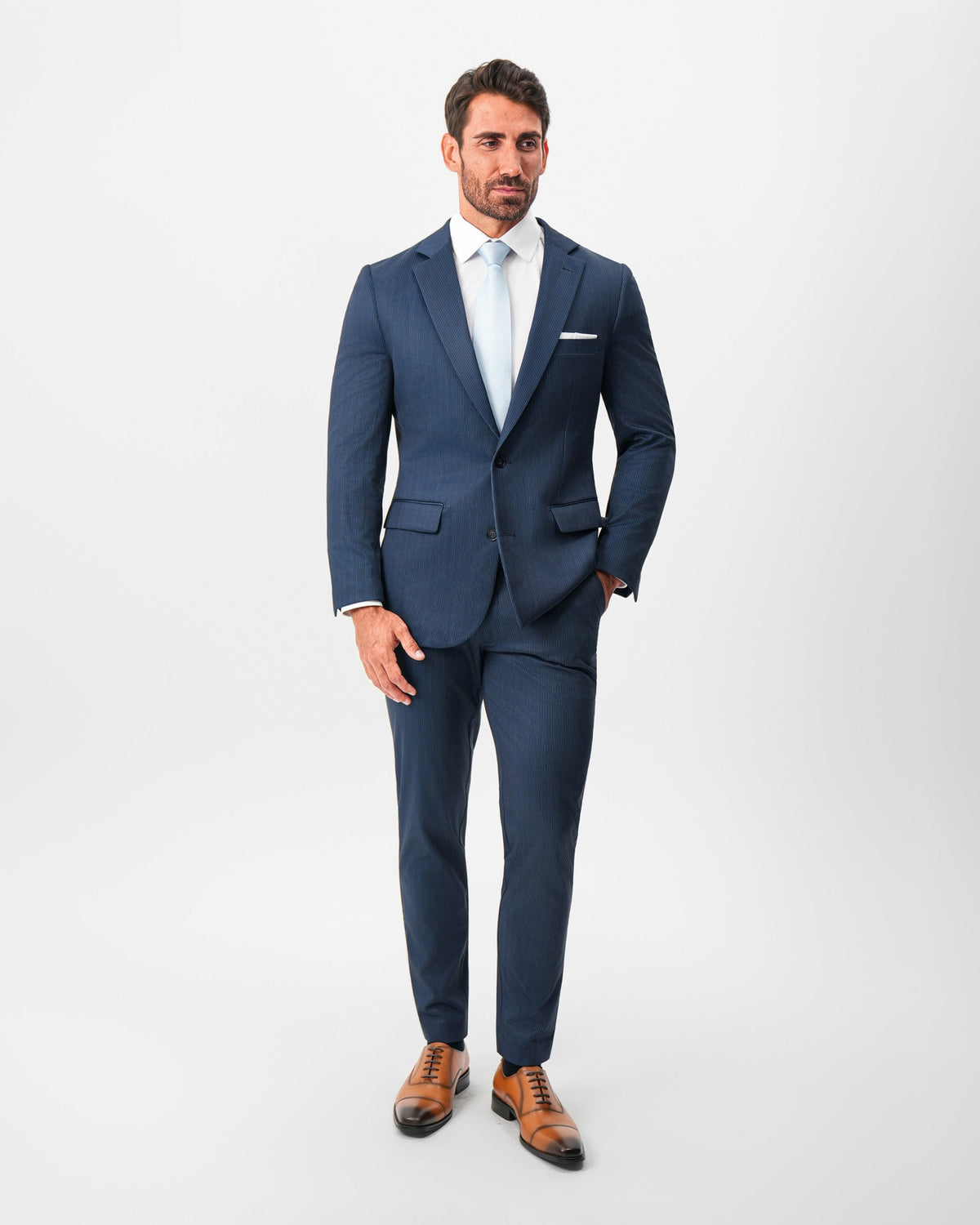 State & Liberty - Athletic Fit Stretch Suit Pants - Navy & White Pinstripe