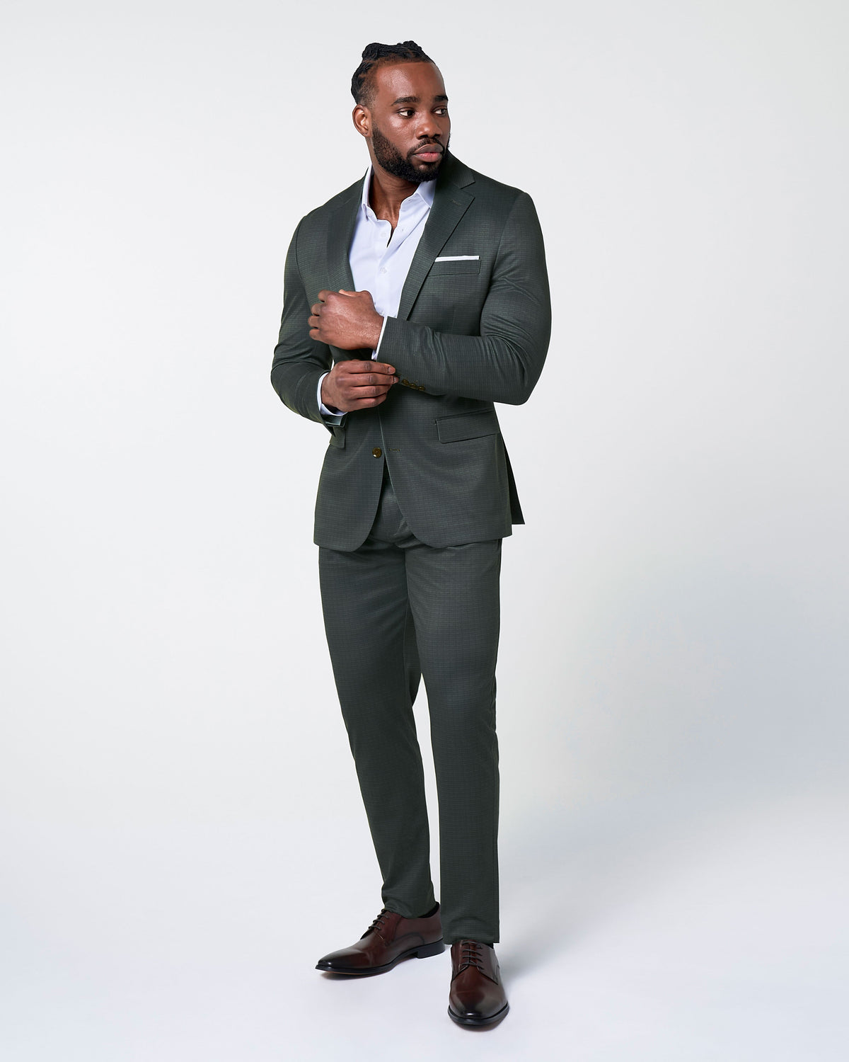 State & Liberty - Athletic Fit Stretch Suit Pants - Army Green Microcheck