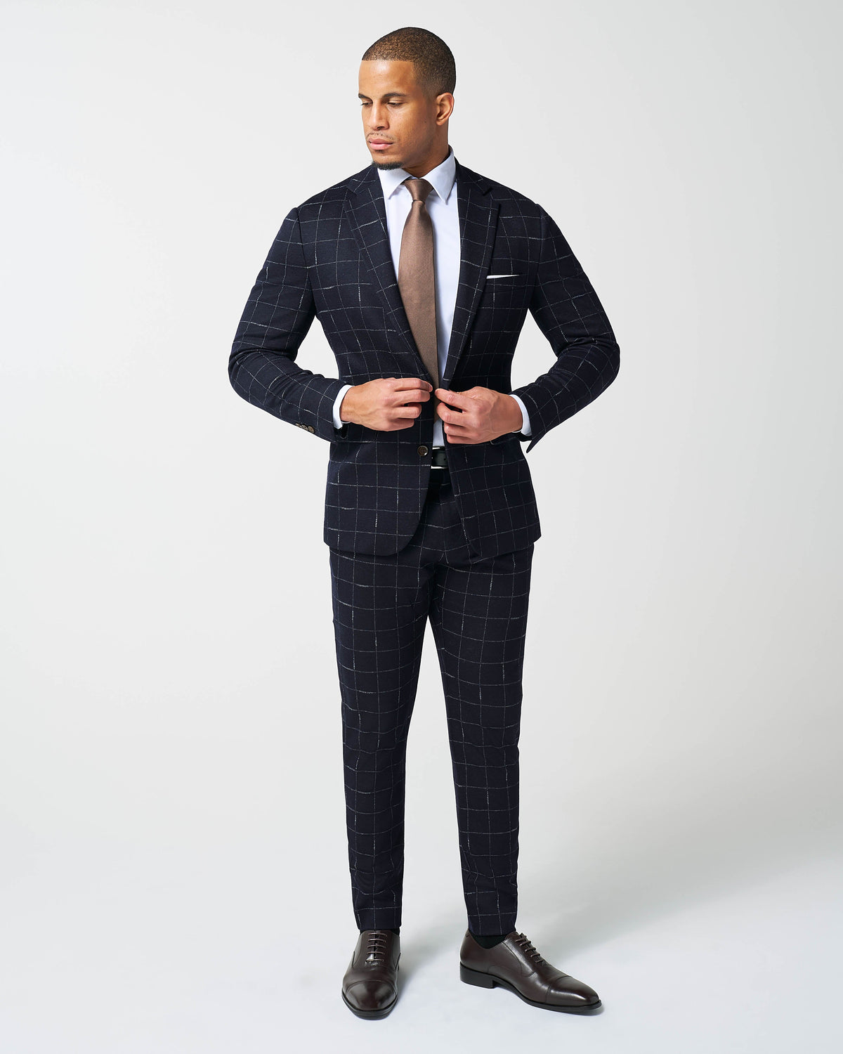 State & Liberty - Athletic Fit Stretch Wool Suit Pants - Midnight Navy & Chalk Windowpan