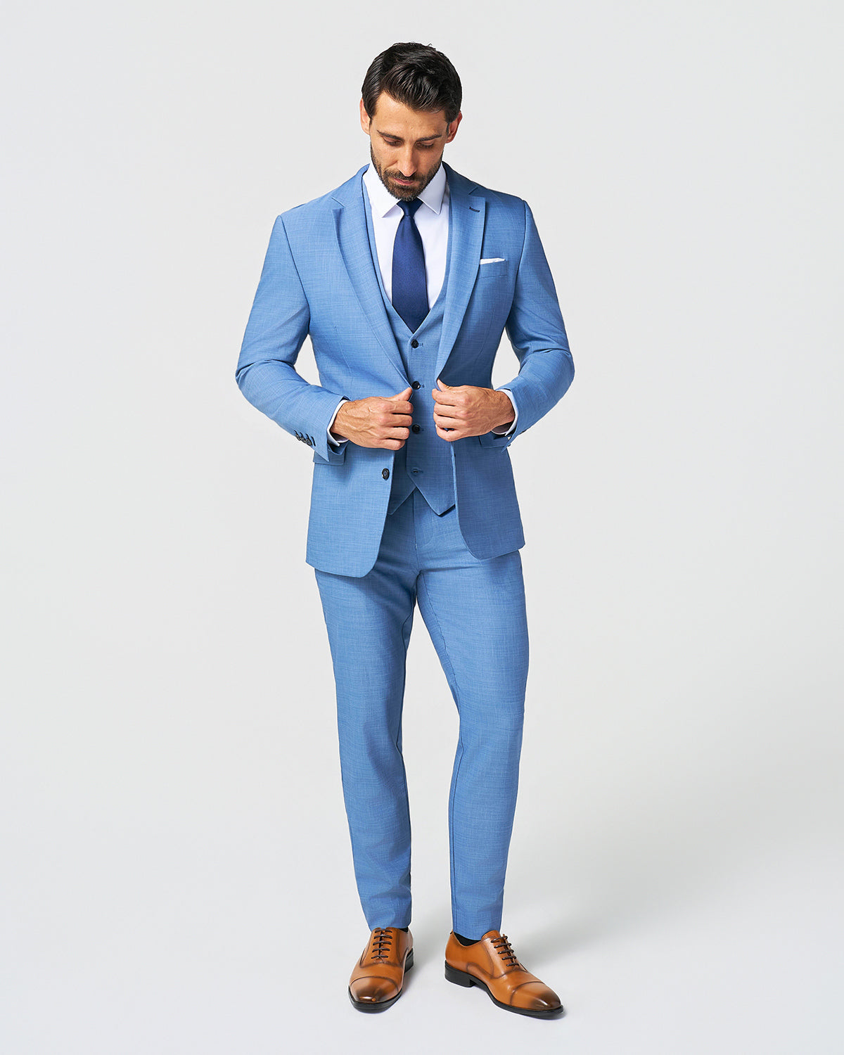 State & Liberty - Athletic Fit Stretch Suit Vest - Heathered Light Blue