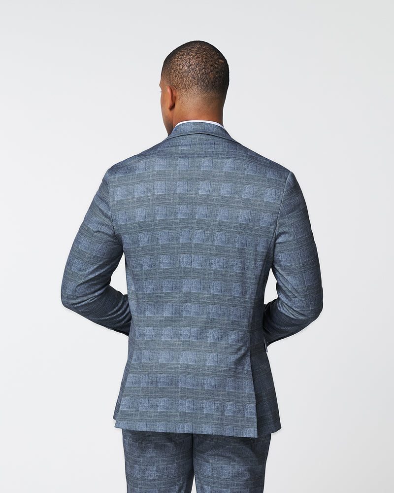 State & Liberty - Athletic Fit Stretch Blazer - Knit Light Blue, Navy & White Plaid