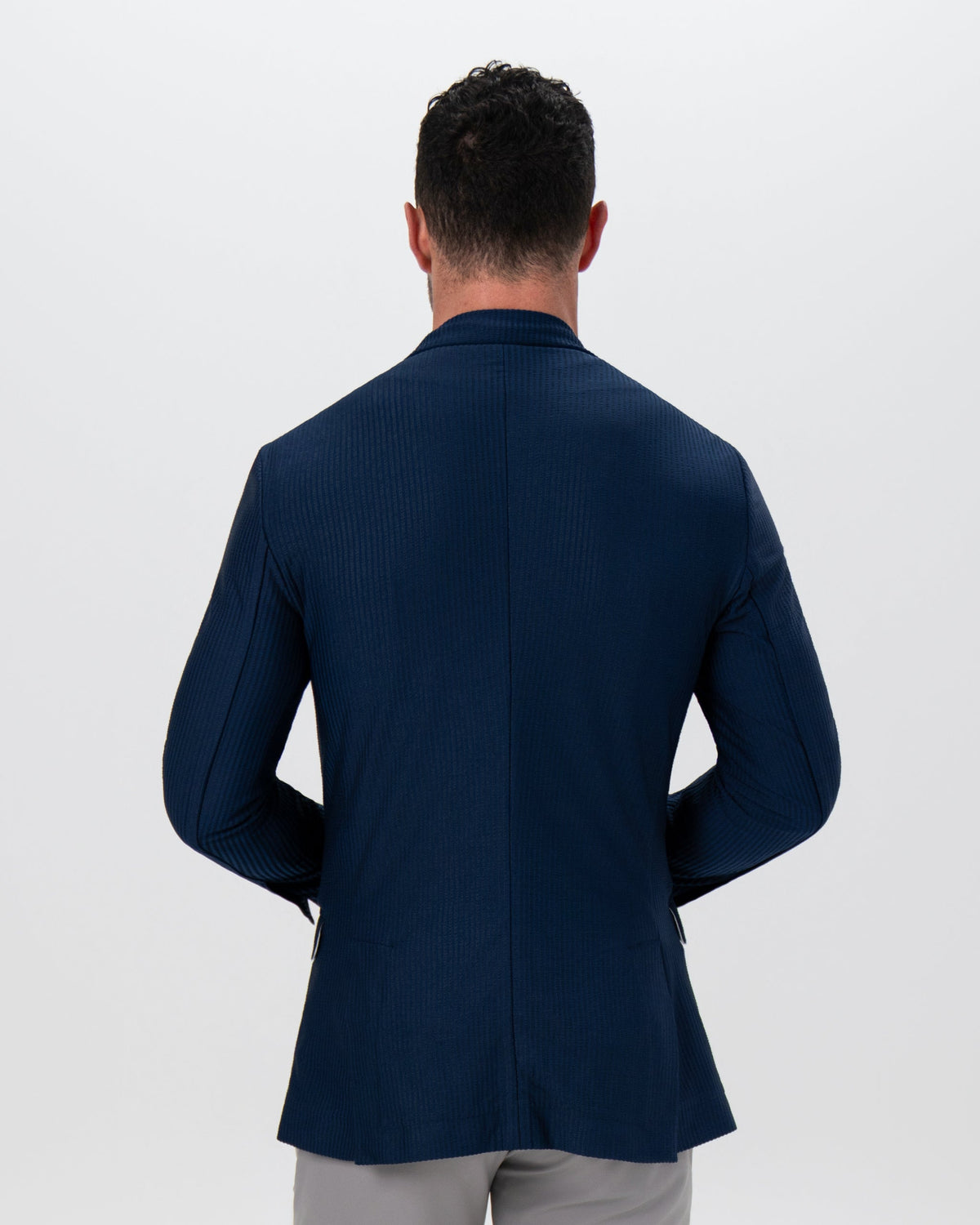 State & Liberty - Athletic Fit Stretch Blazer - Navy Seersucker