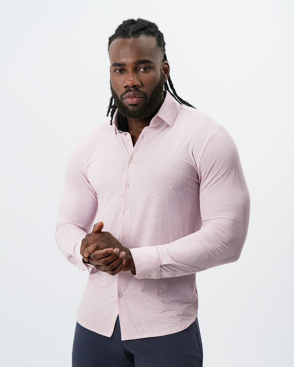 State & Liberty - "The Portland" Sport Shirt - Light Pink with Light Blue Mini Check