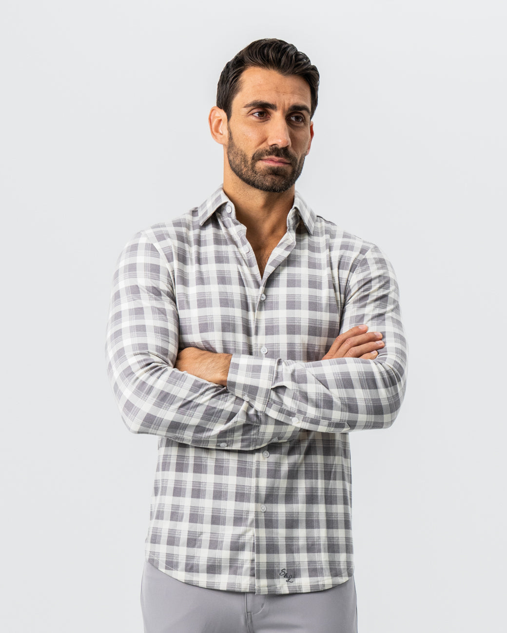 State & Liberty - "The Holden" Grey Plaid Button Down