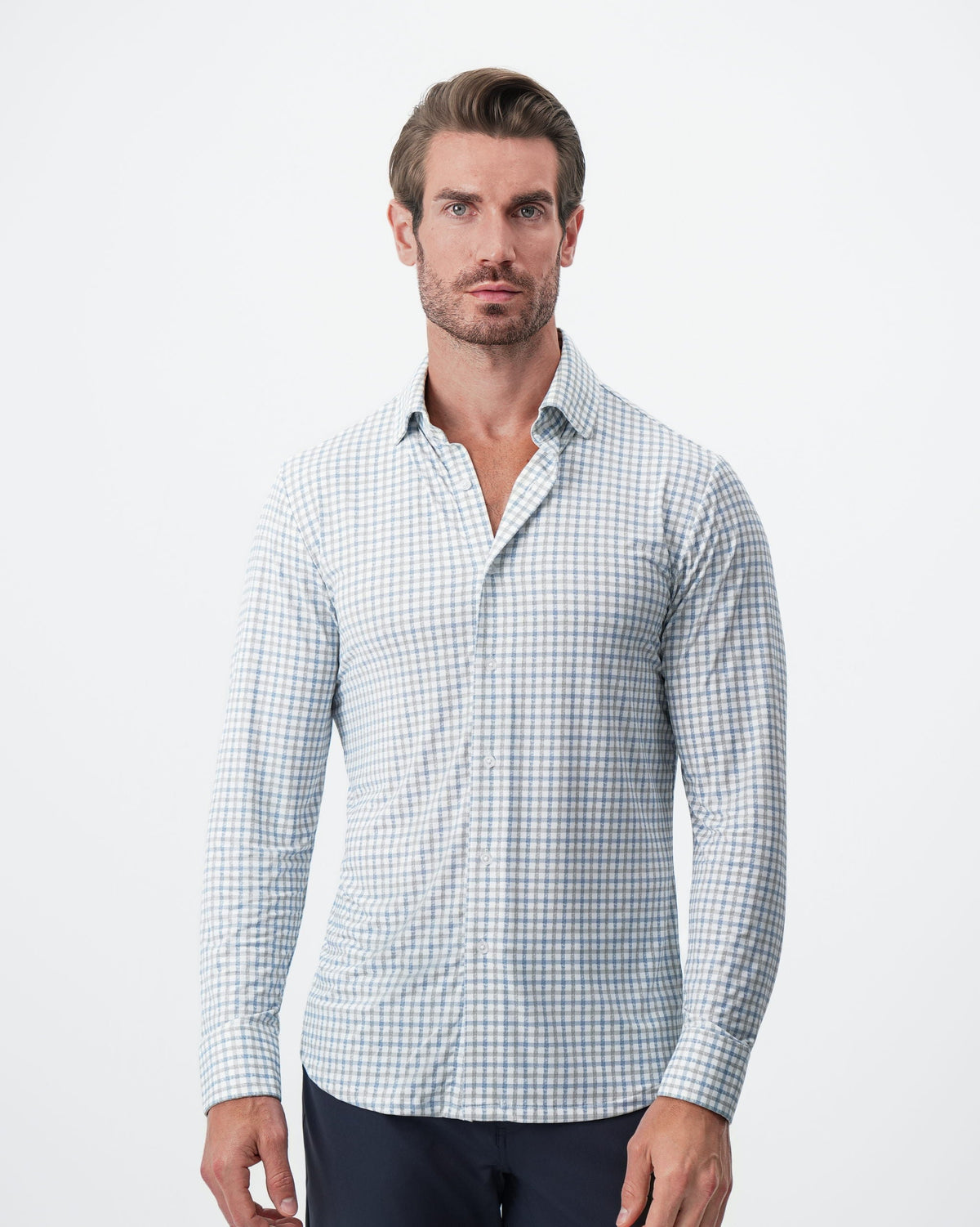 State & Liberty - "The Dime" Sport Shirt - White, Grey & Light Blue Windowpane