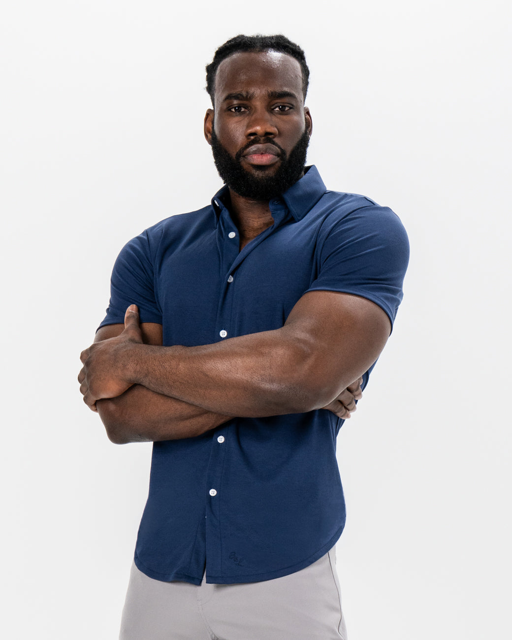 State & Liberty - "The Deke" Navy Pique Short Sleeve Button Down