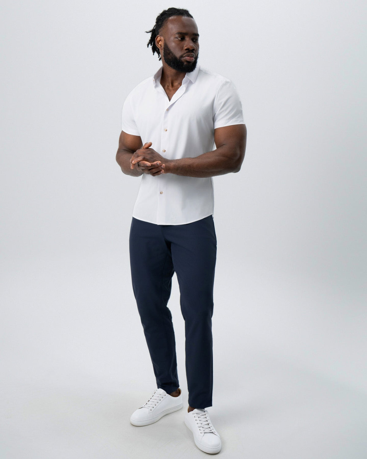 State & Liberty - "The Marco" Solid White with Tortoise Shell Buttons