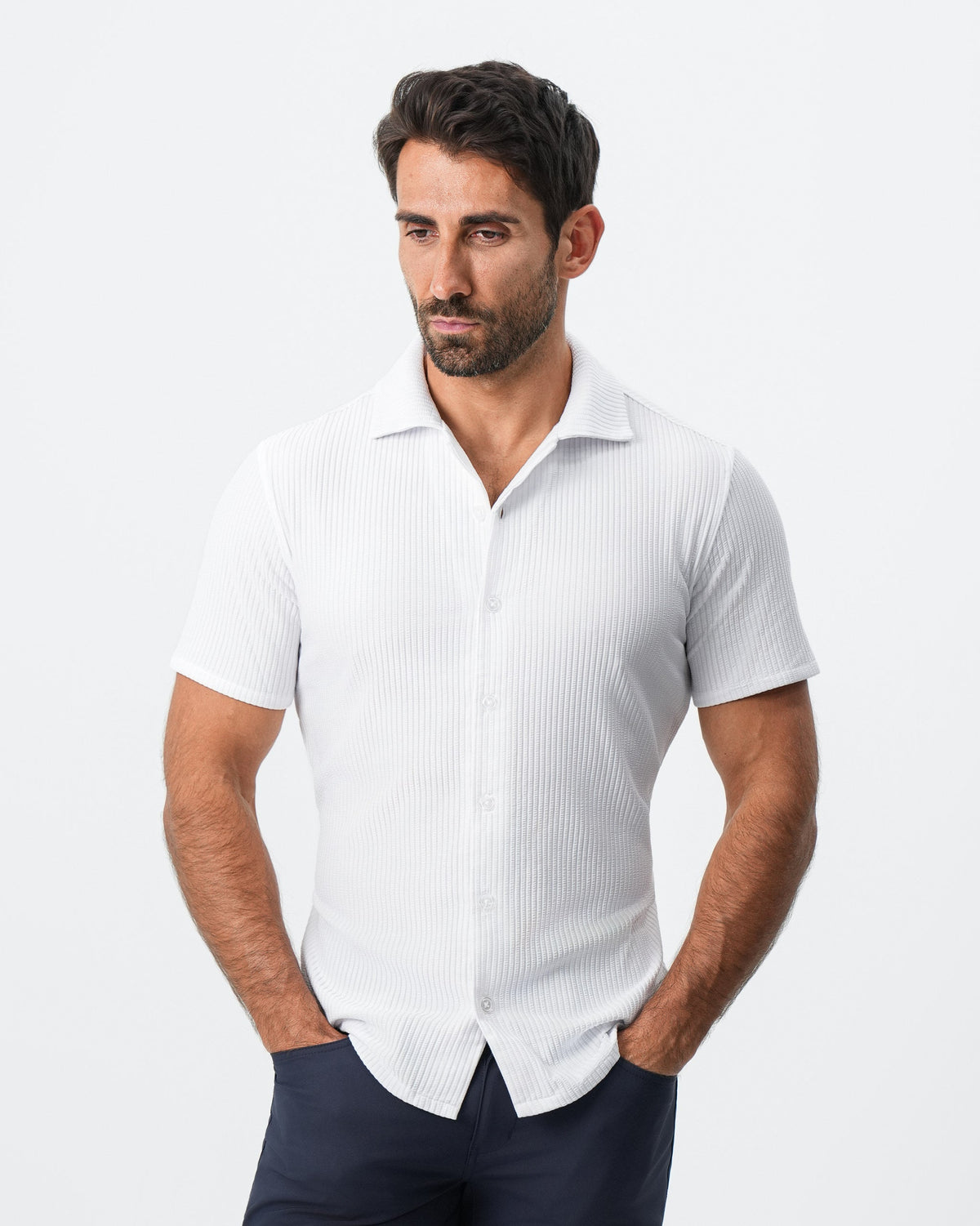 State & Liberty - Seersucker Short Sleeve Button Down - White