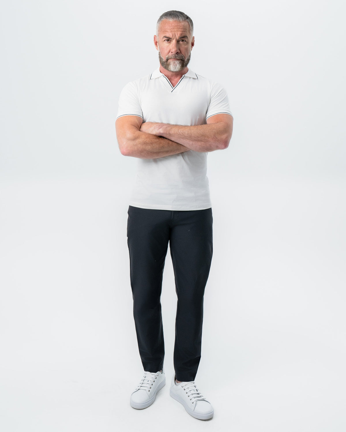 State & Liberty - "The Parkway" White with Black Tipped Polo