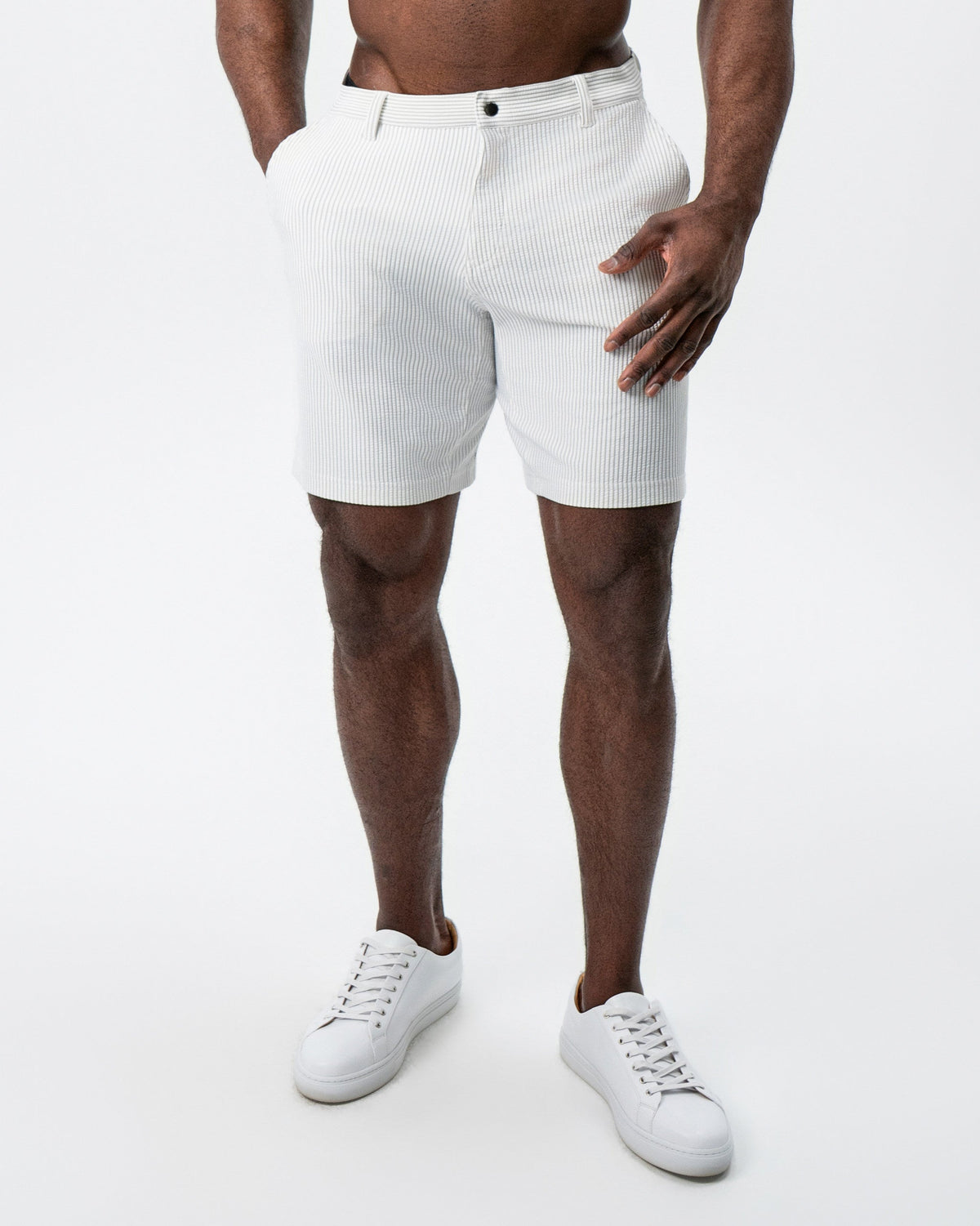 State & Liberty - Athletic Fit Shorts - Grey & White Seersucker
