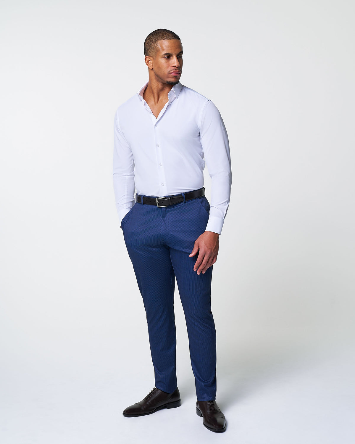State & Liberty - Athletic Fit Stretch Suit - Navy & White Stripe