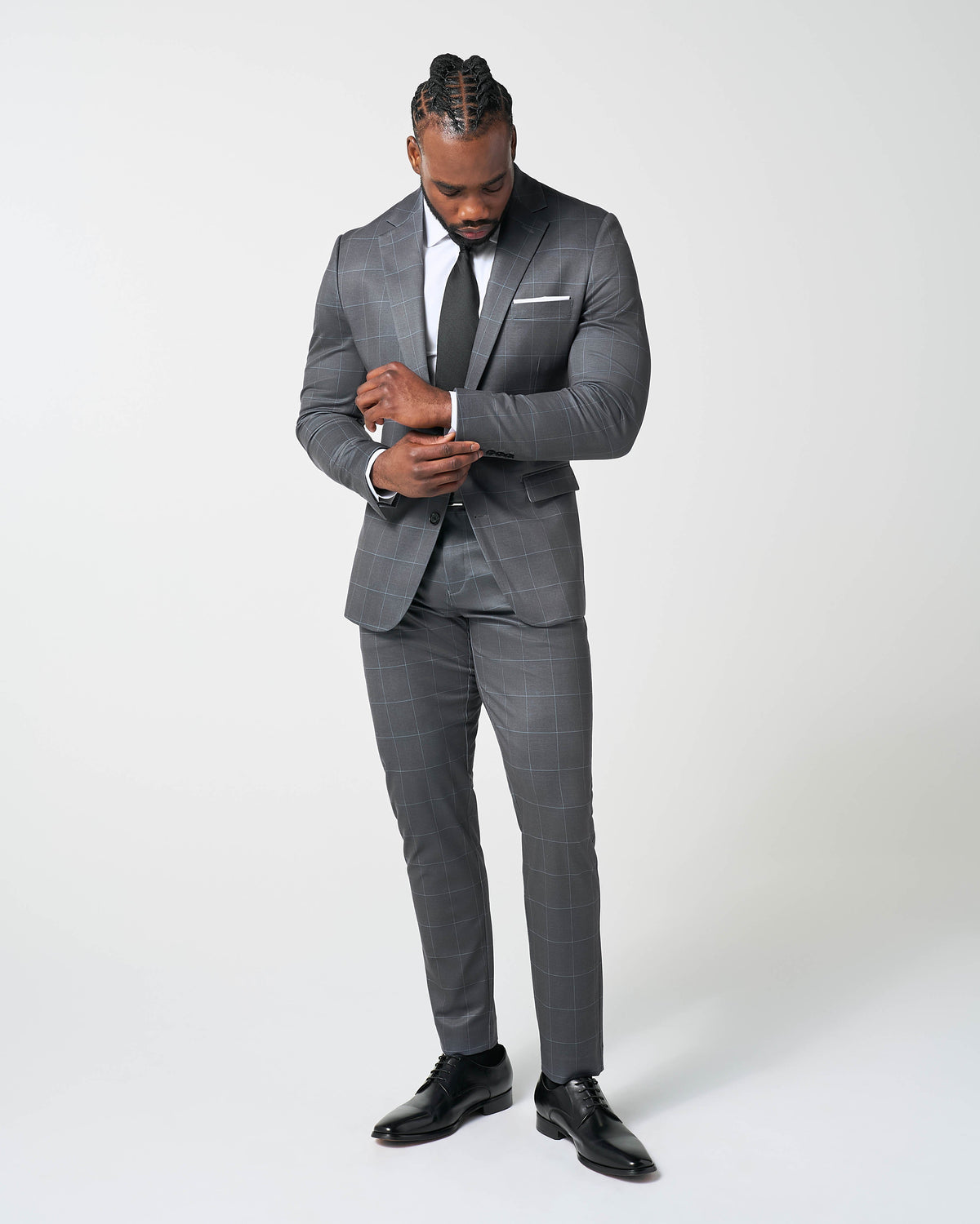 State & Liberty - Athletic Fit Stretch Suit - Grey and White Big Windowpane