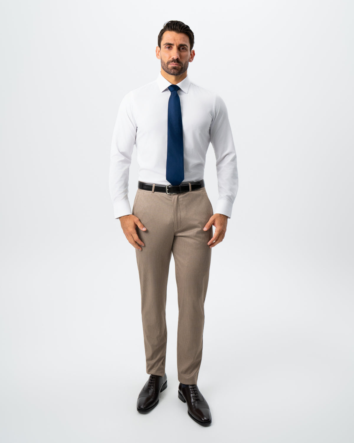 State & Liberty - Athletic Fit Stretch Suit - Khaki and Olive Pinstripe