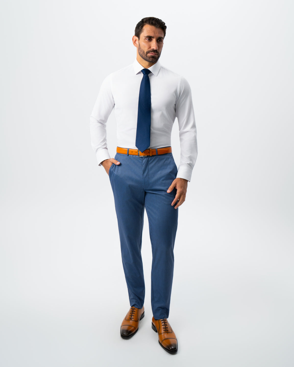 State & Liberty - Athletic Fit Stretch Suit - Steel Blue Houndstooth