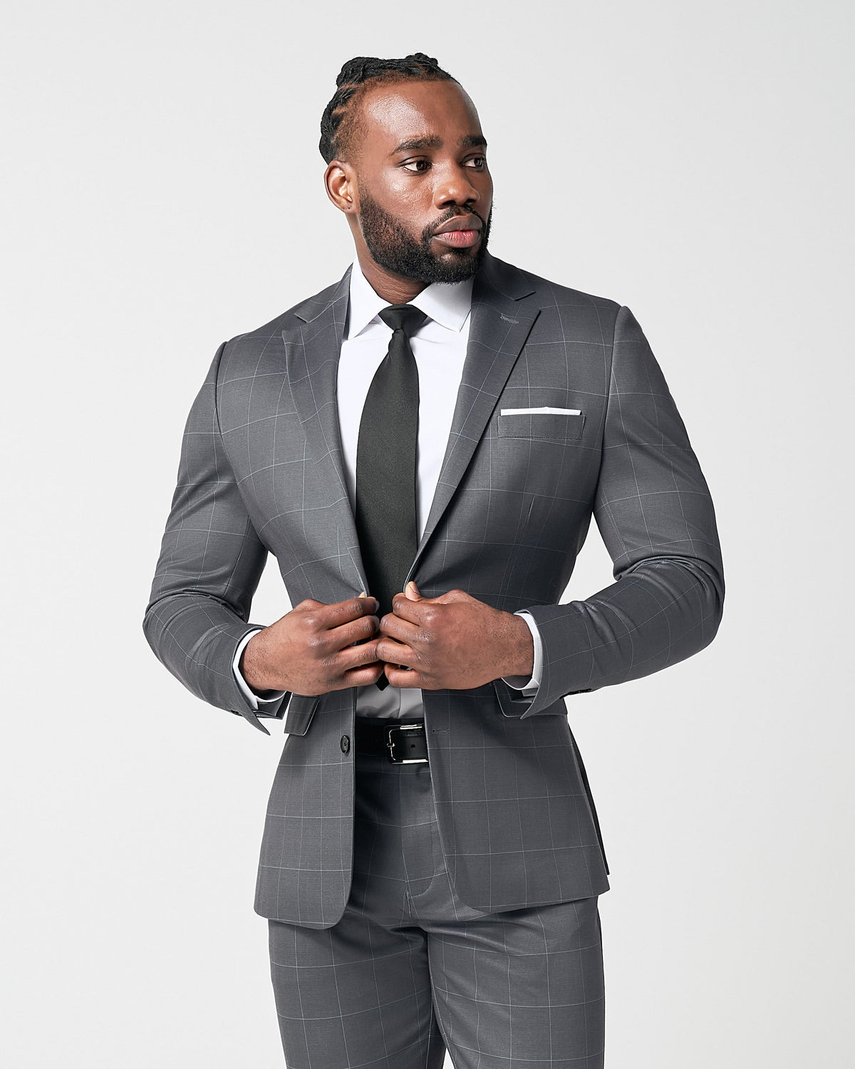State & Liberty - Athletic Fit Stretch Blazer - Grey and White Big Windowpane