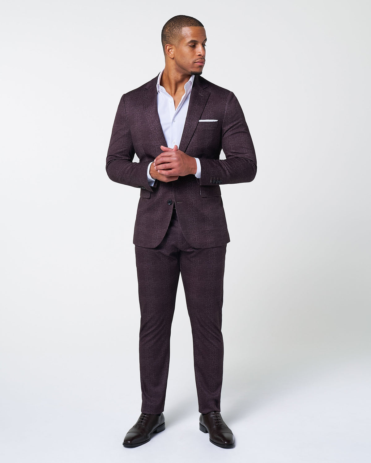 State & Liberty - Athletic Fit Stretch Blazer - Burgundy Big Plaid