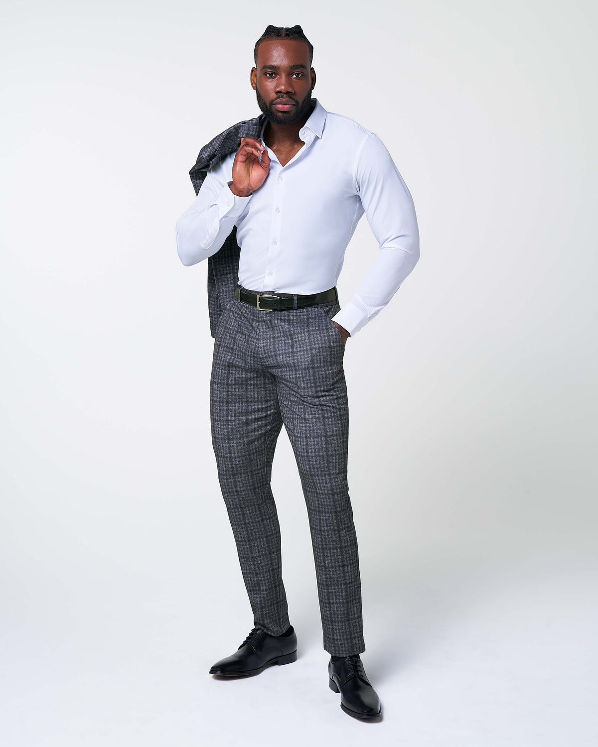 State & Liberty - Athletic Fit Stretch Suit - Iron Grey & Charcoal Plaid
