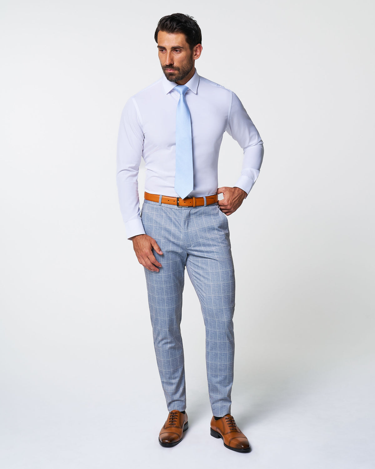 State & Liberty - Athletic Fit Stretch Suit - Ice Light Blue Windowpane