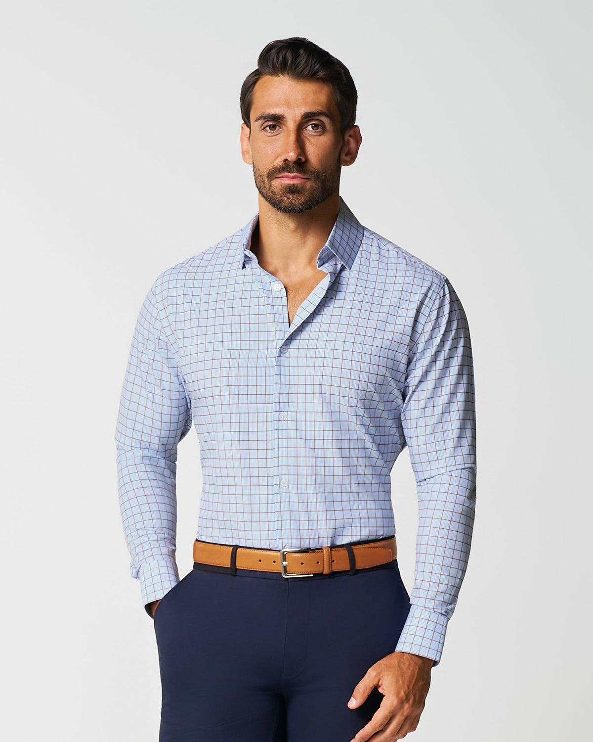 State & Liberty - "The Marcus" Brown, White, & Light Blue Windowpane