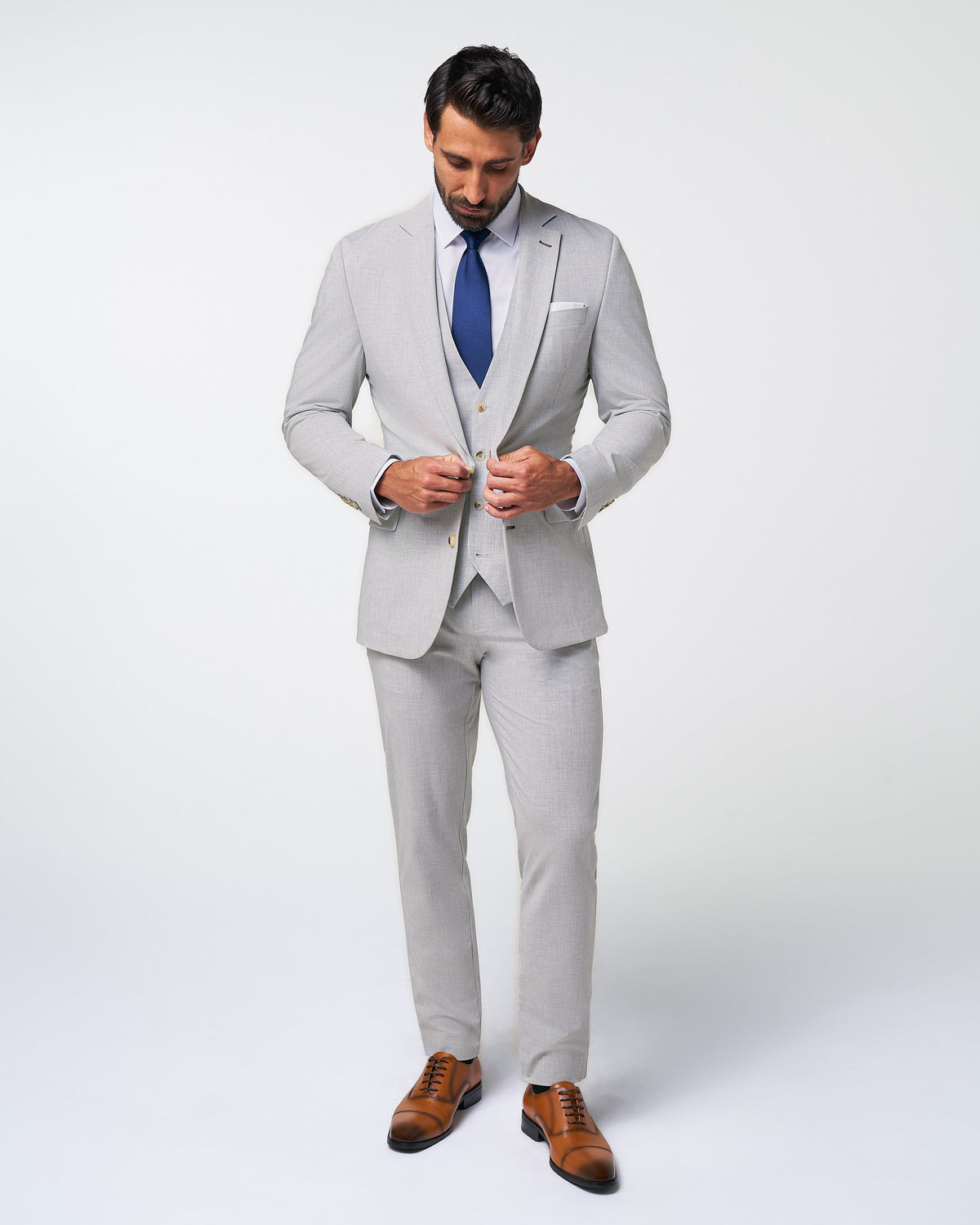 State & Liberty - Athletic Fit Stretch Suit - Lightweight Heathered Light Grey