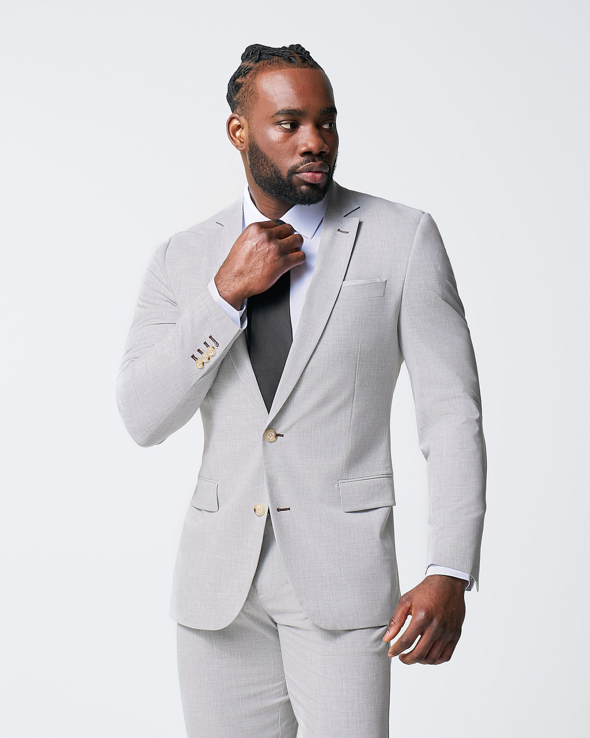 State & Liberty - Athletic Fit Stretch Suit - Lightweight Heathered Light Grey