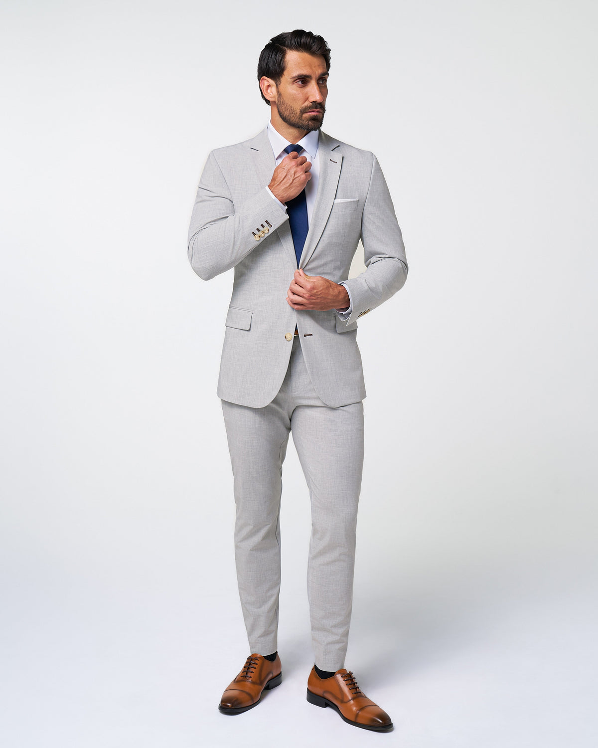 State & Liberty - Athletic Fit Stretch Suit - Lightweight Heathered Light Grey