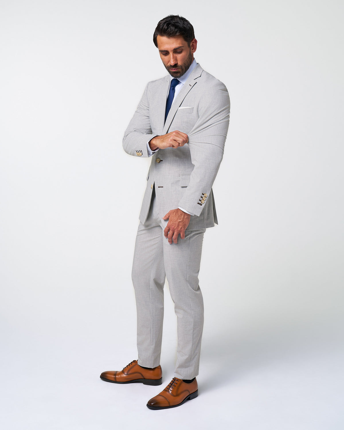 State & Liberty - Athletic Fit Stretch Suit - Lightweight Heathered Light Grey