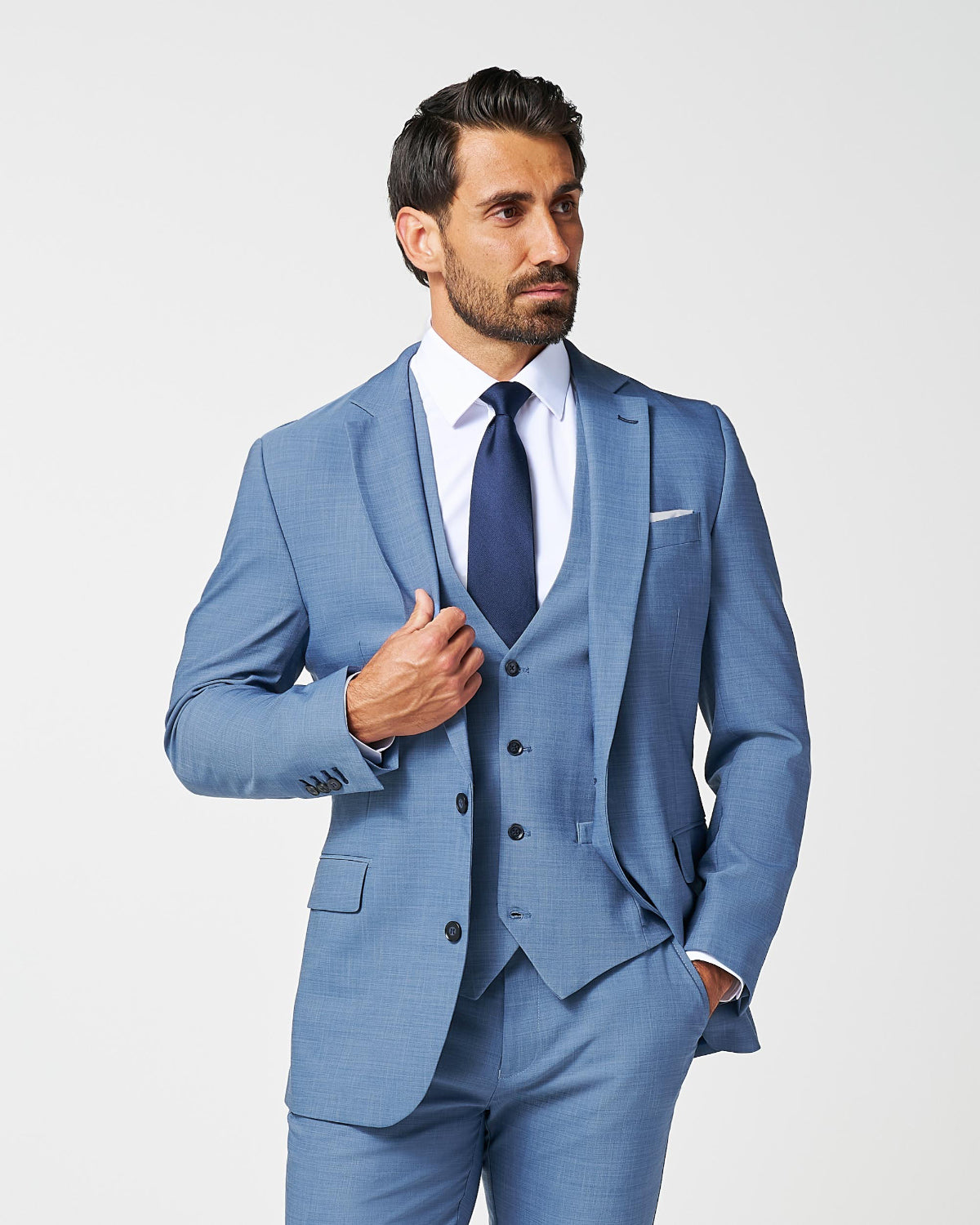 State & Liberty - Athletic Fit Stretch Suit - Heathered Light Blue