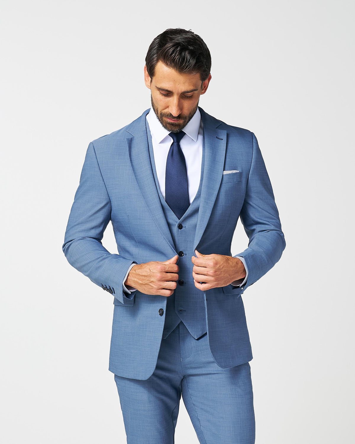 State & Liberty - Athletic Fit Stretch Suit - Heathered Light Blue