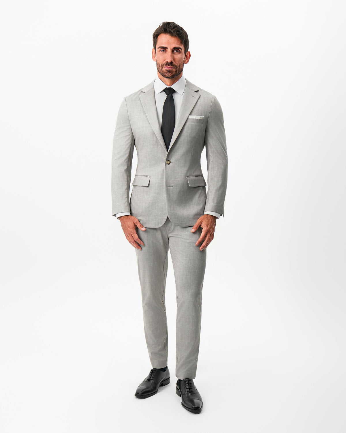 State & Liberty - Athletic Fit Stretch Suit - Unstructured Stone Crosshatch
