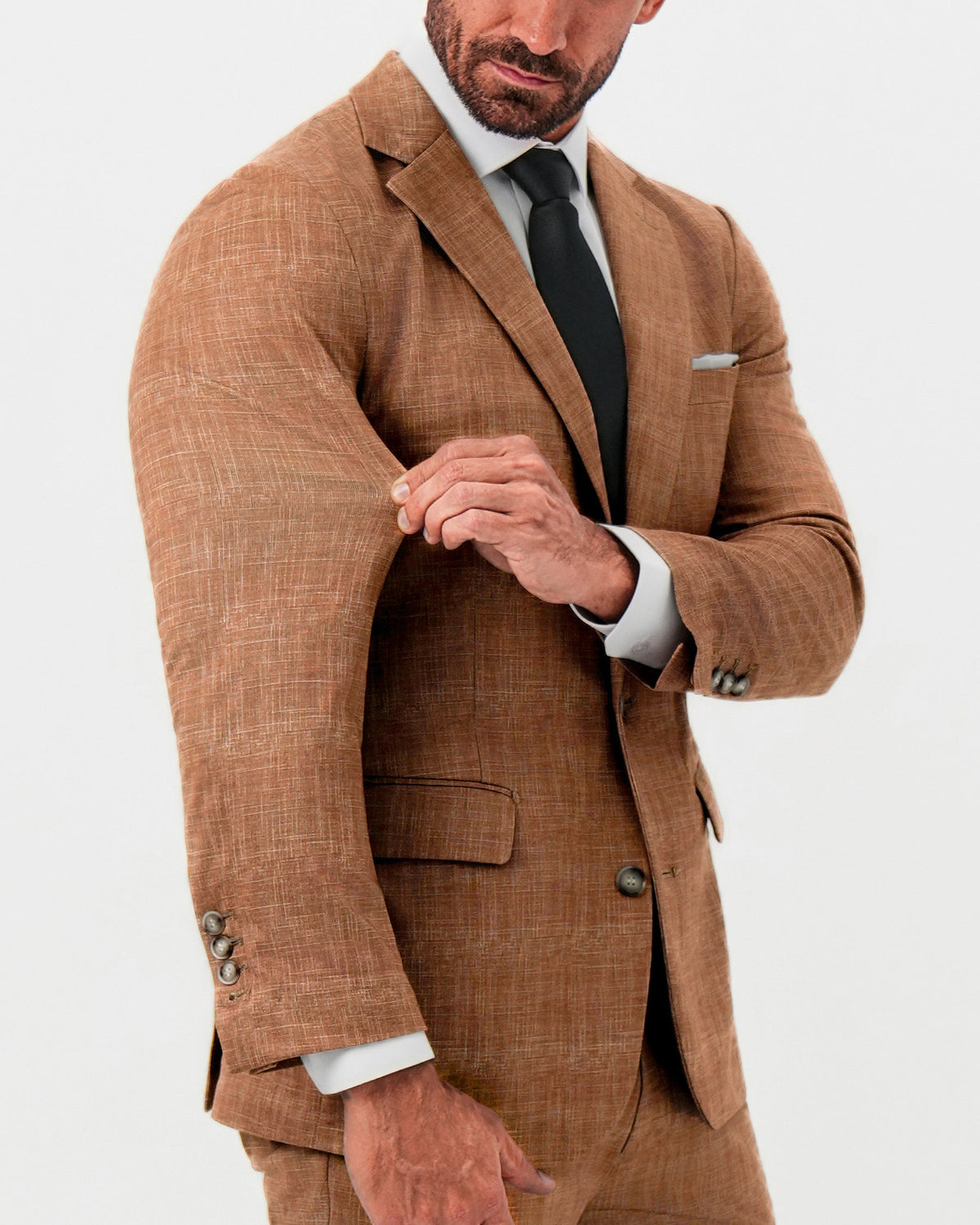 State & Liberty - Athletic Fit Stretch Suit - Unstructured Light Brown Crosshatch