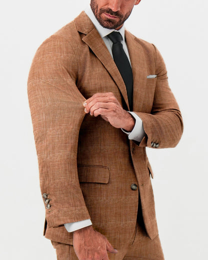 State & Liberty - Athletic Fit Stretch Suit - Unstructured Light Brown Crosshatch