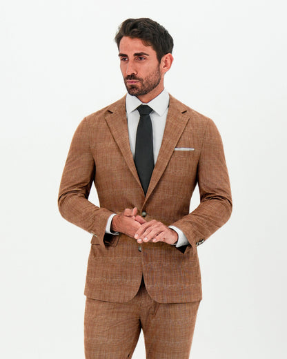 State & Liberty - Athletic Fit Stretch Suit - Unstructured Light Brown Crosshatch