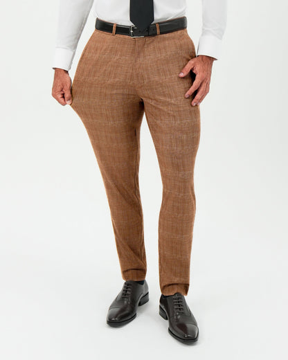 State & Liberty - Athletic Fit Stretch Suit - Unstructured Light Brown Crosshatch