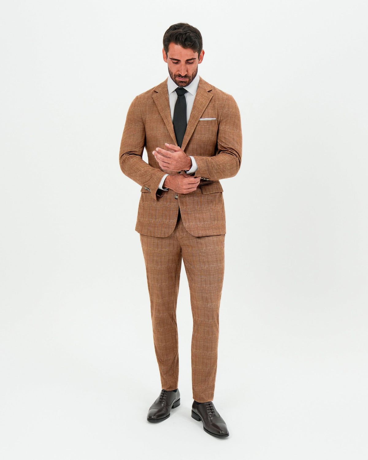 State & Liberty - Athletic Fit Stretch Suit - Unstructured Light Brown Crosshatch