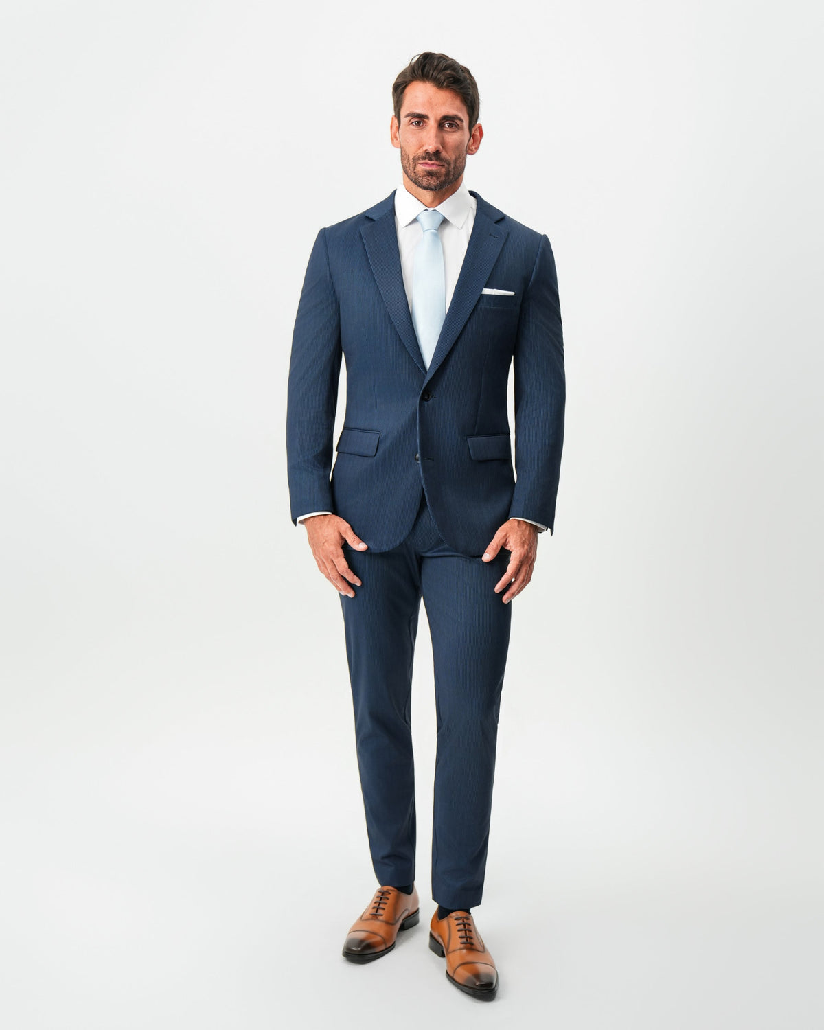 State & Liberty - Athletic Fit Stretch Suit - Navy & White Pinstripe