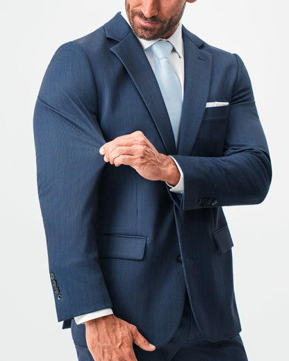 State & Liberty - Athletic Fit Stretch Suit - Navy & White Pinstripe