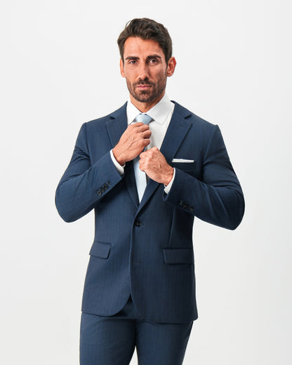 State & Liberty - Athletic Fit Stretch Suit - Navy & White Pinstripe
