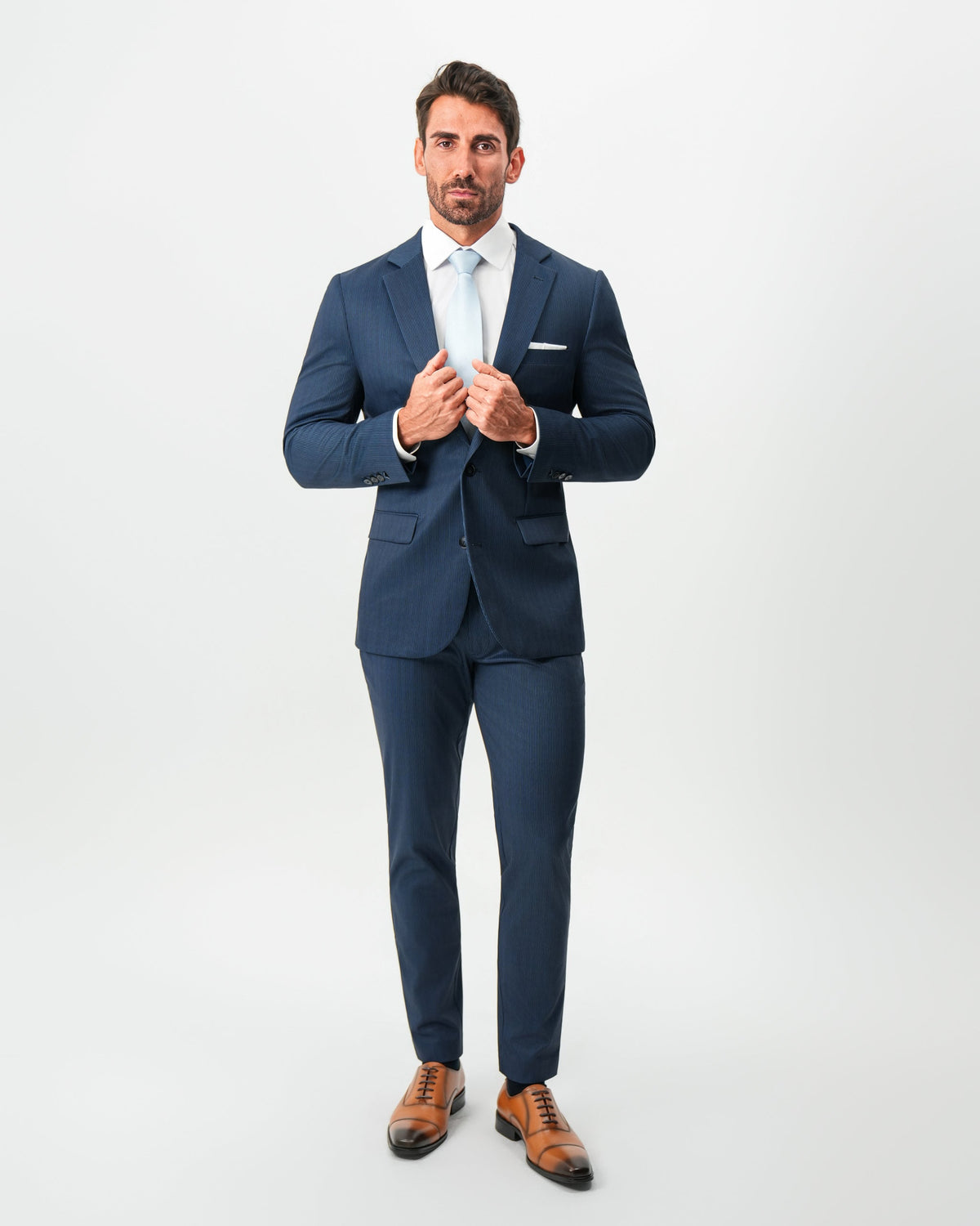 State & Liberty - Athletic Fit Stretch Suit - Navy & White Pinstripe
