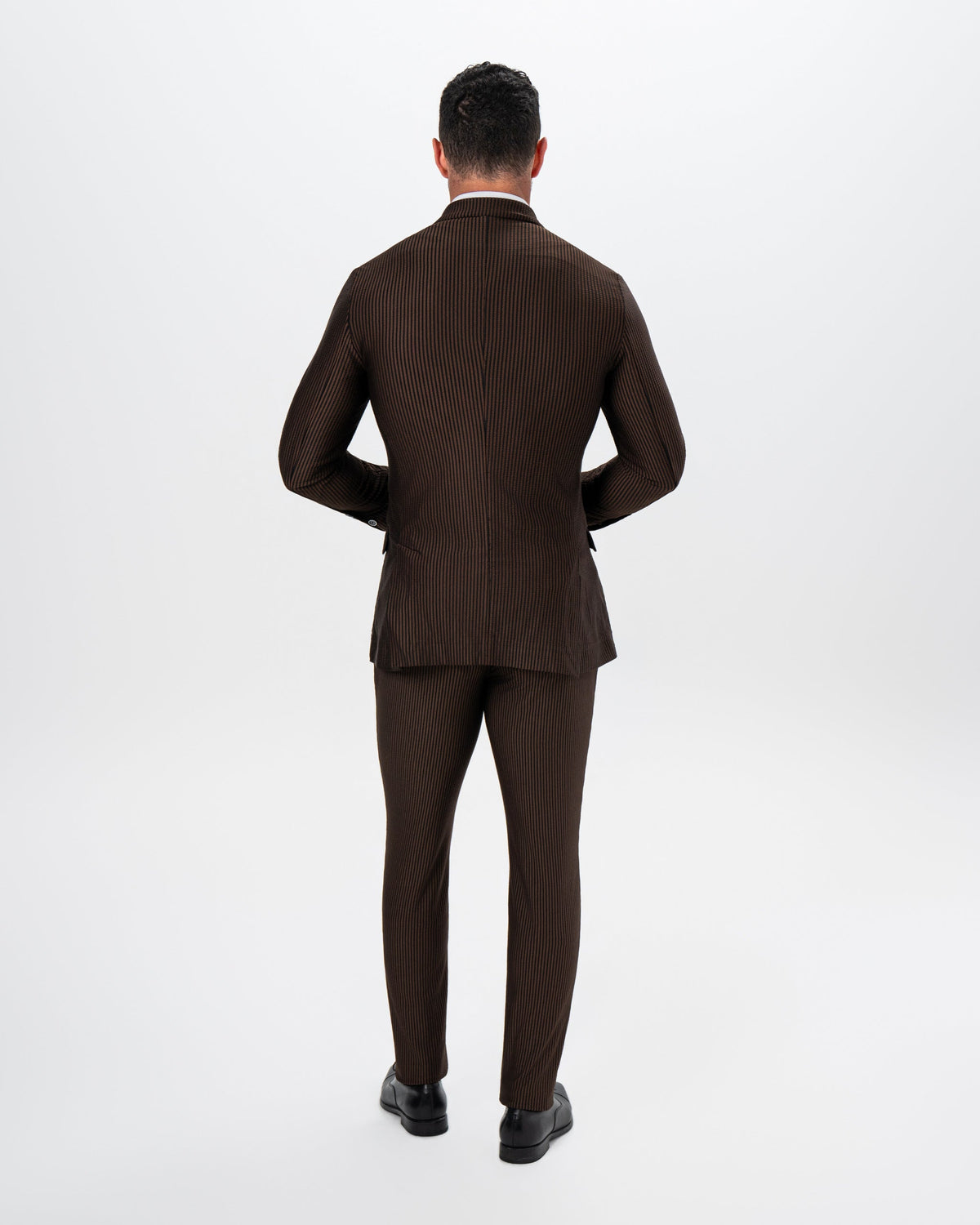 State & Liberty - Athletic Fit Stretch Suit - Brown and Black Seersucker