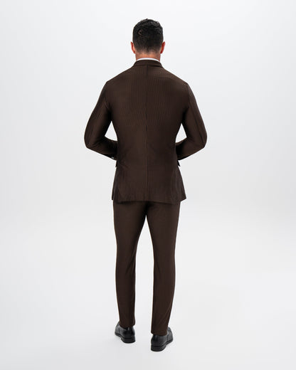 State & Liberty - Athletic Fit Stretch Suit - Brown and Black Seersucker